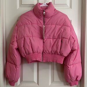 Zara Pink Cropped Puffer Jacket with High Collar